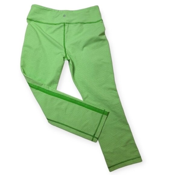 Lululemon Coast to Class Yoga Pants Size 8 Green White Gingham Cropped rare - Picture 3 of 7